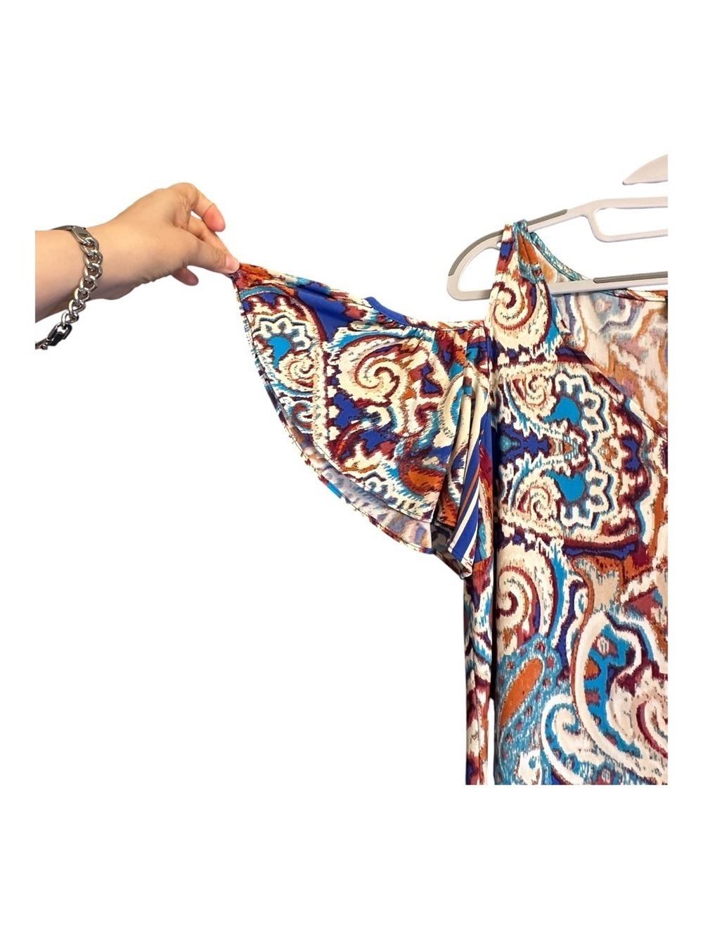 MSK-Paisley Cold Shoulder Shift Dress - Picture 6 of 10